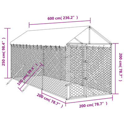 vidaXL Perrera de exterior con toldo acero galvanizado plata 2x6x2,5 m