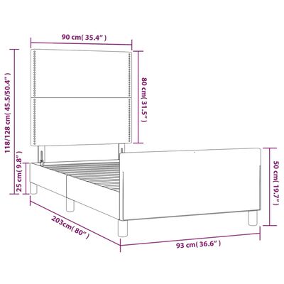 vidaXL Estructura de cama con cabecero cuero sintético gris 90x200 cm