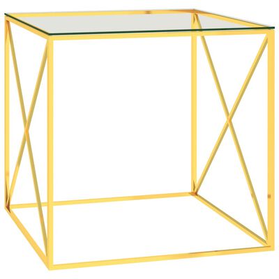 vidaXL Mesa de centro acero inoxidable y vidrio dorado 55x55x55 cm