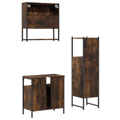 vidaXL Set de muebles baño 3 pzas madera contrachapada roble ahumado