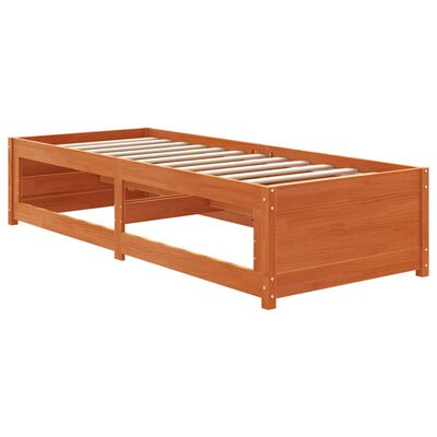 vidaXL Sofá cama de madera maciza de pino marrón cera 75x190 cm