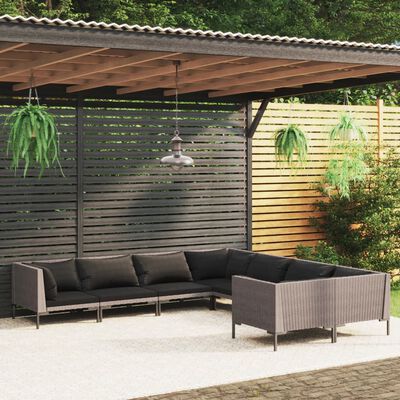 vidaXL Set sofás de jardín 8 pzas cojines ratán sintético gris oscuro