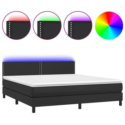 vidaXL Cama box spring colchón y LED cuero sintético negro 160x200 cm