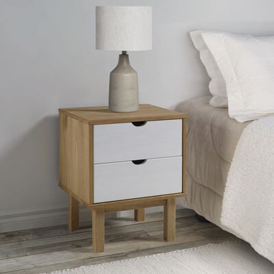 vidaXL Mesita de noche OTTA madera de pino marrón y blanco 45x39x57 cm