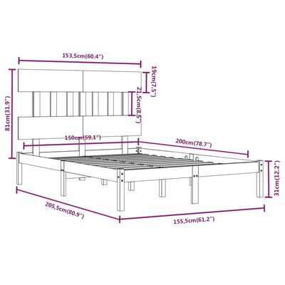 vidaXL Estructura de cama madera maciza 150x200 cm