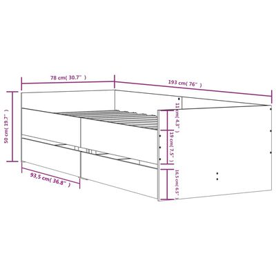 vidaXL Estructura de cama con cajones gris hormigón 75x190 cm