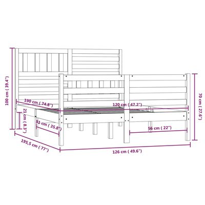 vidaXL Estructura de cama doble pequeña de madera maciza 120x190 cm