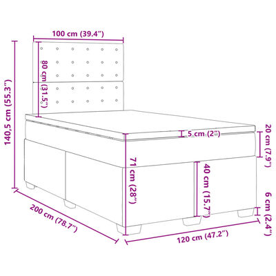 vidaXL Cama box spring con colchón terciopelo gris claro 120x200 cm