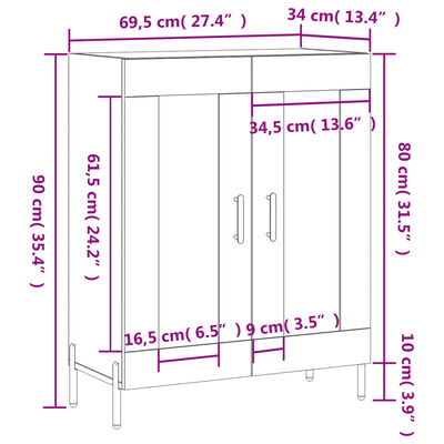 vidaXL Aparador de madera de ingeniería gris hormigón 69,5x34x90 cm