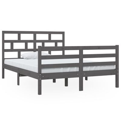 vidaXL Estructura de cama doble madera maciza gris 135x190 cm