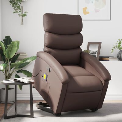 vidaXL Sillón reclinable de masaje de pie de cuero sintético marrón