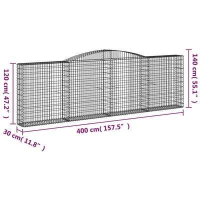 vidaXL Cestas de gaviones 5 uds forma de arco hierro 400x30x120/140 cm