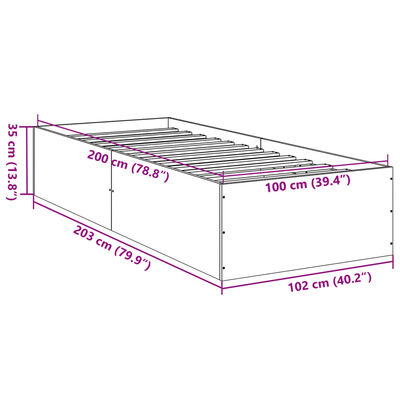 vidaXL Estructura de cama madera de ingeniería roble humo 100x200 cm