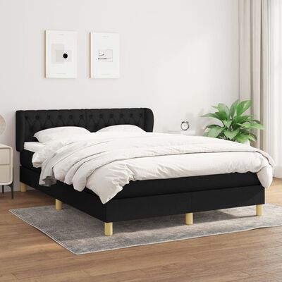 vidaXL Cama box spring con colchón tela negro 140x190 cm