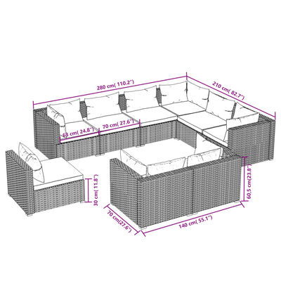 vidaXL Set de muebles de jardín 9 pzas y cojines ratán sintético gris