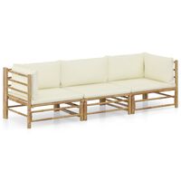 vidaXL Set de muebles de jardín 3 piezas bambú y cojines blanco crema