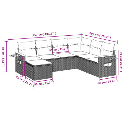 vidaXL Set de comedor de jardín 7 pzas y cojines ratán sintético negro