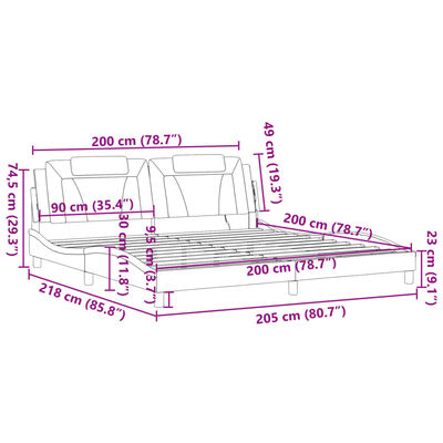 vidaXL Estructura cama con LED cuero sintético blanco negro 200x200 cm