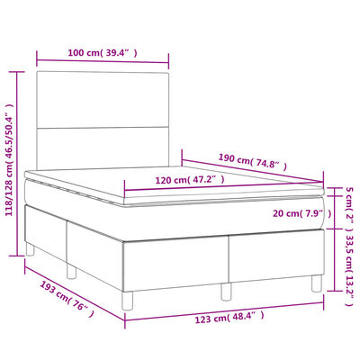 vidaXL Cama box spring con colchón y luces LED tela negro 120x190 cm