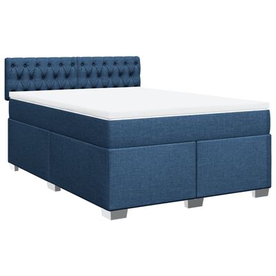 vidaXL Cama box spring con colchón tela azul 160x200 cm