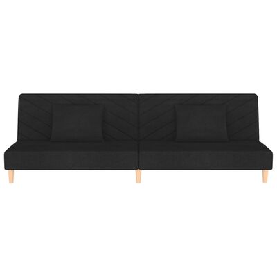 vidaXL Sofá cama de 2 plazas con dos almohadas tela negro