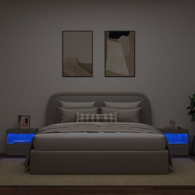 vidaXL Mesitas de noche con luces LED 2 uds gris Sonoma 50x40x45 cm