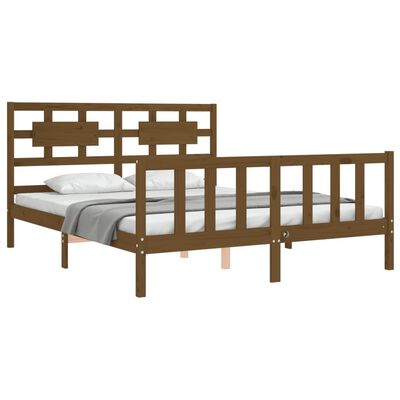 vidaXL Estructura de cama matrimonio con cabecero madera marrón miel