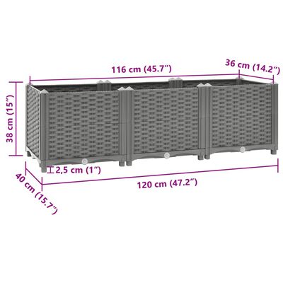 vidaXL Arriate polipropileno 120x40x38 cm