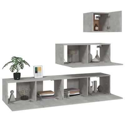 vidaXL Set de muebles de TV 4 pzas madera contrachapada gris hormigón