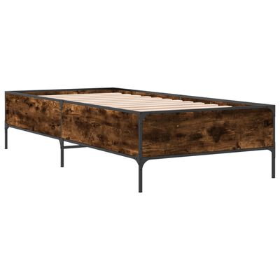 vidaXL Estructura cama madera ingeniería metal roble ahumado 90x200 cm