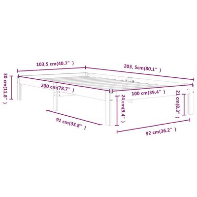 vidaXL Estructura de cama sin colchón madera maciza de pino 100x200 cm