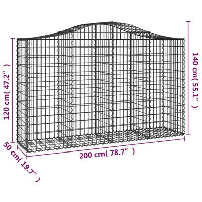 vidaXL Cestas de gaviones 2 uds forma de arco hierro 200x50x120/140 cm