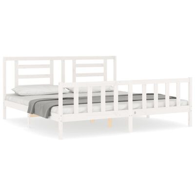 vidaXL Estructura cama de matrimonio con cabecero madera maciza blanco