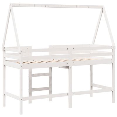 vidaXL Cama alta escalera y techo madera maciza pino blanca 80x200 cm