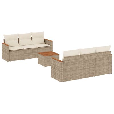 vidaXL Set sofás de jardín 7 piezas y cojines ratán sintético beige