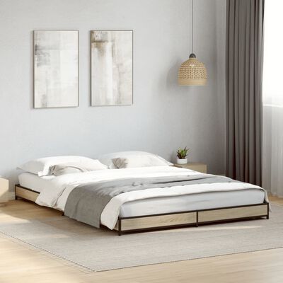 vidaXL Estructura cama madera ingeniería metal roble Sonoma 135x190 cm