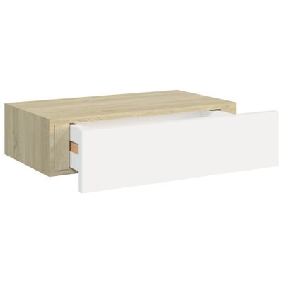 vidaXL Estante con cajón de pared MDF roble y blanco 40x23,5x10 cm