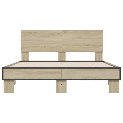 vidaXL Estructura cama madera ingeniería metal roble Sonoma 135x190 cm