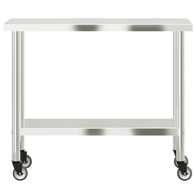 vidaXL Mesa de trabajo de cocina con ruedas acero inox 110x55x85 cm