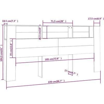 vidaXL Mueble cabecero gris hormigón 220x18,5x104,5 cm