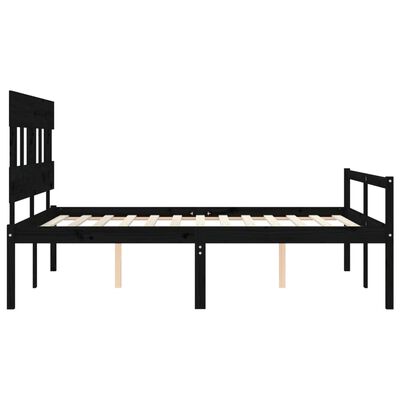 vidaXL Cama matrimonio personas mayores cabecero madera maciza negro