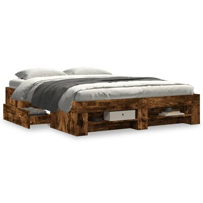 vidaXL Estructura de cama madera de ingeniería roble ahumado 160x200cm