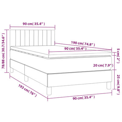 vidaXL Cama box spring con colchón tela gris oscuro 90x190 cm