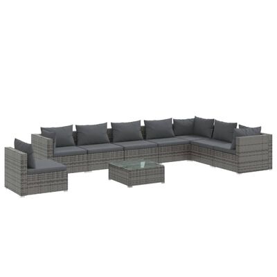 vidaXL Set de muebles de jardín 9 pzas y cojines ratán sintético gris