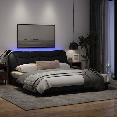 vidaXL Estructura de cama con luces LED tela negro 180x200 cm