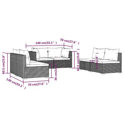 vidaXL Set de muebles de jardín 6 pzas y cojines ratán sintético negro