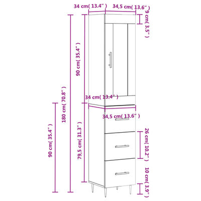 vidaXL Aparador alto madera contrachapada gris Sonoma 34,5x34x180 cm