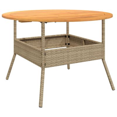 vidaXL Mesa de jardín superficie de madera ratán PE beige Ø110x71 cm