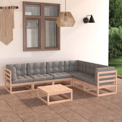 vidaXL Juego de muebles de jardín 7 pzas y cojines madera maciza pino