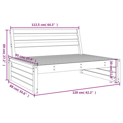 vidaXL Sofá central de jardín madera maciza de pino blanco 120x80 cm